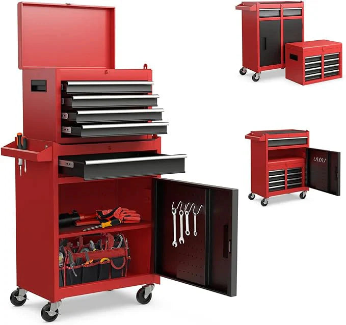 Goplus Rolling Tool Chest With 5 Drawers, Removable Top And Adjustable Shelves
