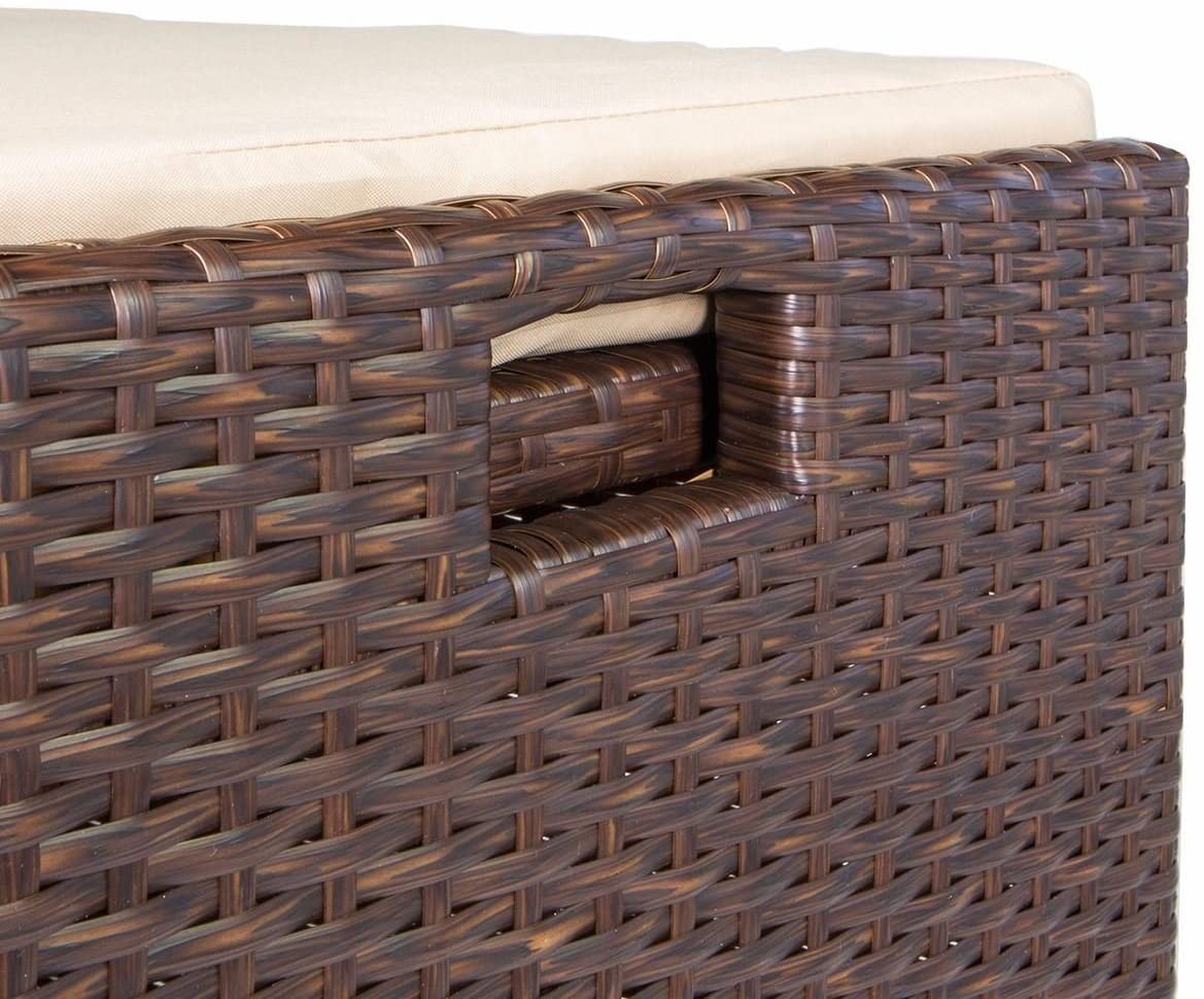 Barton Rattan Style Outdoor Storage Bench, 60-Gallon, Brown - With Seat Cushion