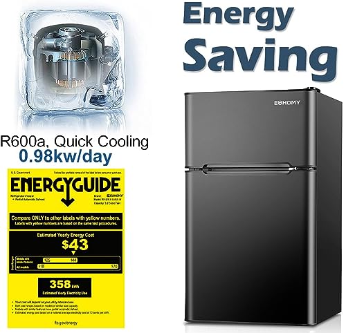 Euhomy Mini Refrigerator With Freezer, 3.2 Cu.Ft