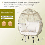Oversized Wicker Egg Chair With 4 Cushions, 43 x 32.5 x 57 in