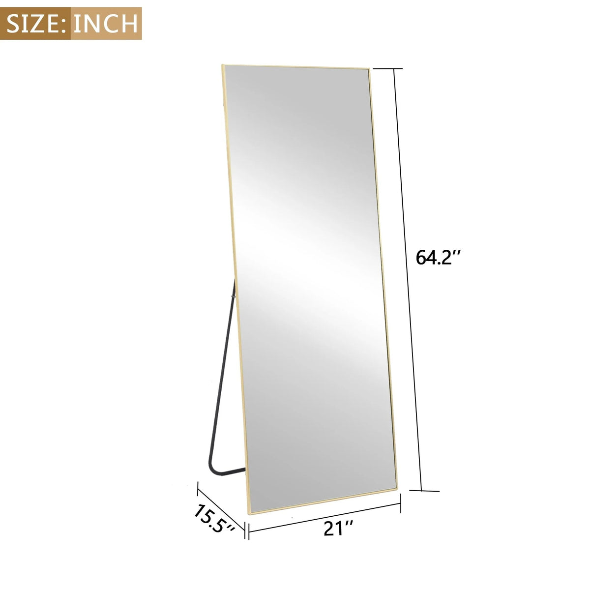 Full-Length Floor Mirror 64x21, Aluminum Alloy Frame With Stand And Wall Mount Option