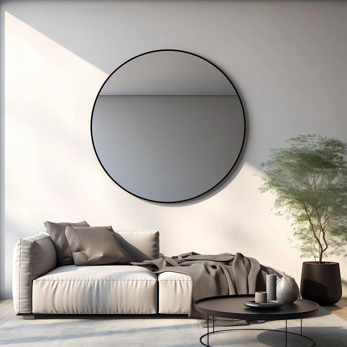 Round Metal Black Frame Bathroom Vanity Mirror - Wall Mounted