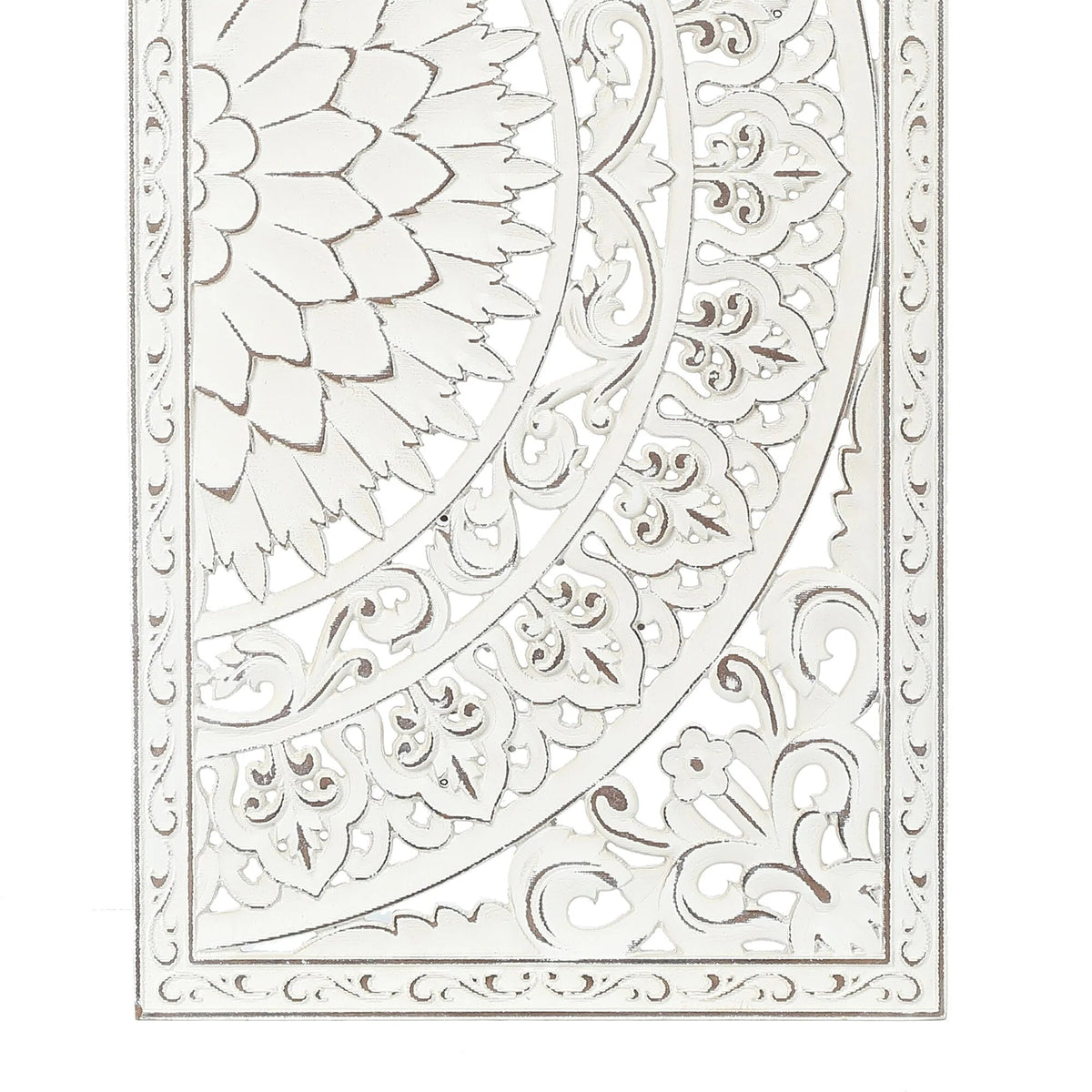 Set Of 2 Distressed Ivory White Wood Flower Wall Art With Black Accents - 33.1in H x 14.6in W
