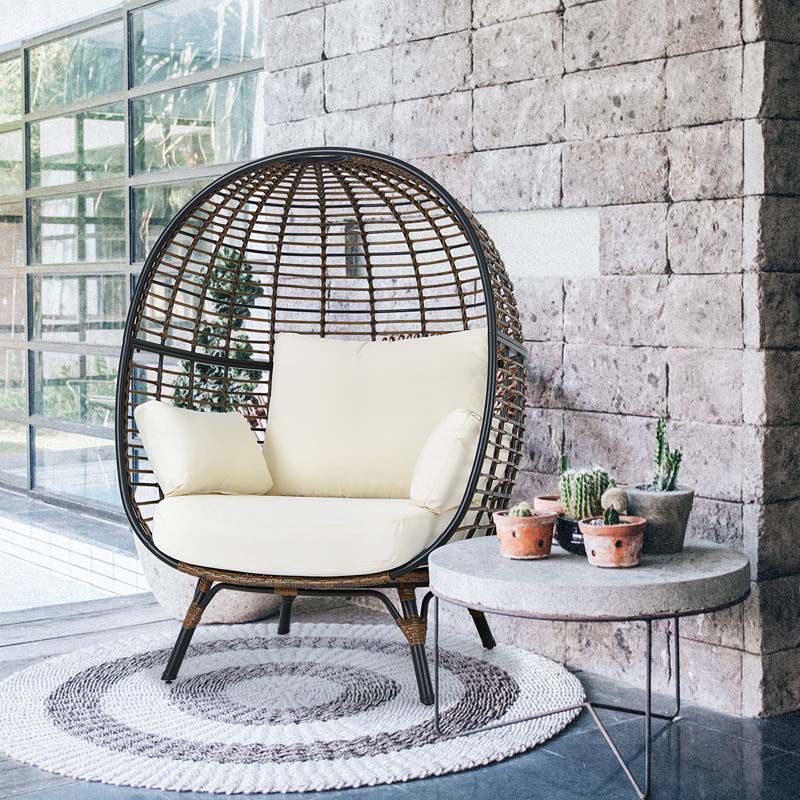 Oversized Wicker Egg Chair With 4 Cushions, 43 x 32.5 x 57 in