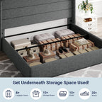 Queen Size Lift-Up Storage Bed With Wingback Headboard, Upholstered Platform Bed Frame With Hidden Storage