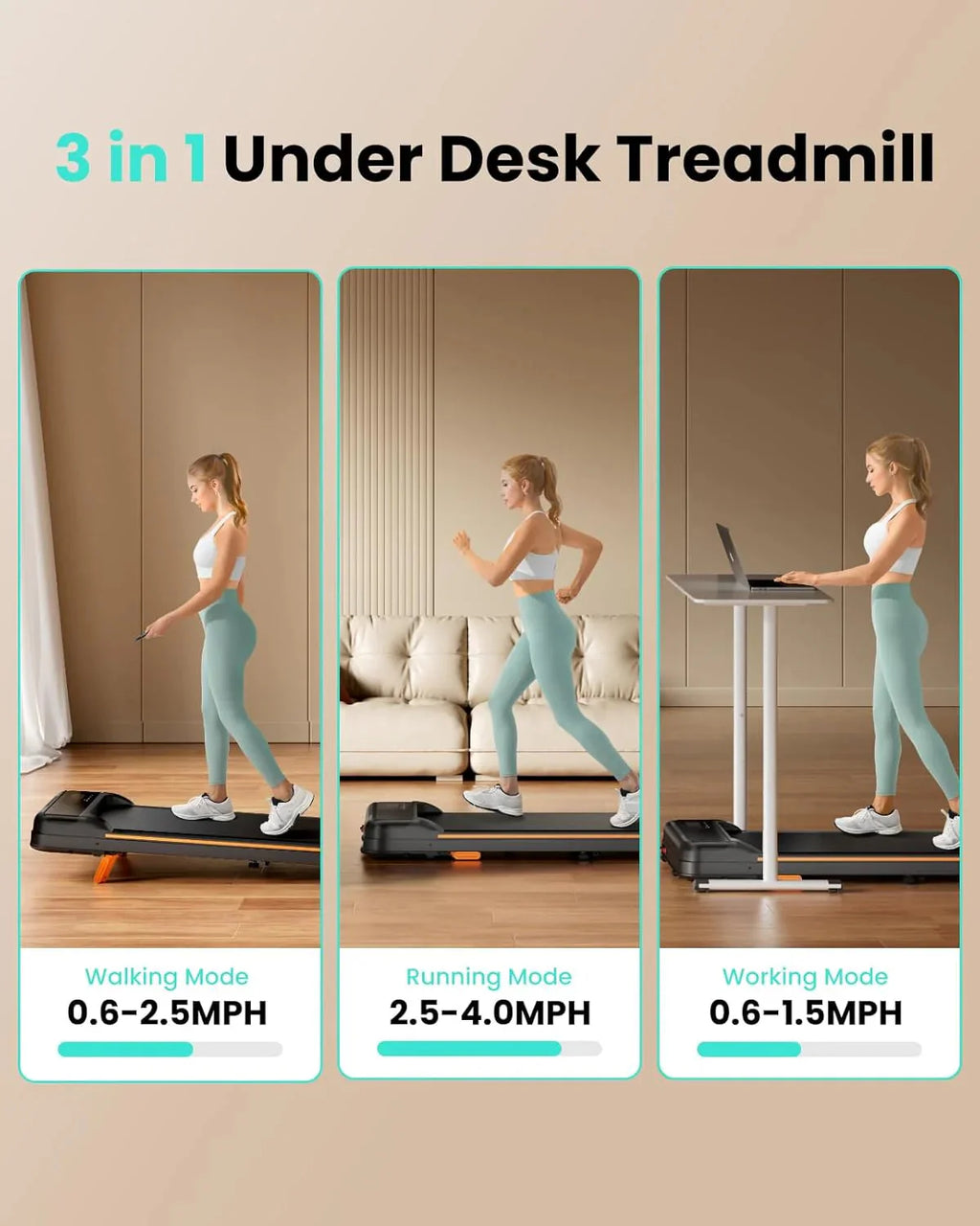 Abonow Under Desk Walking Pad Treadmill With 2.5HP Motor, 280 Lbs Capacity, 8% Incline