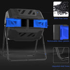 Dual Compartment Compost Tumbler Bin 43 Gallon Blue Door