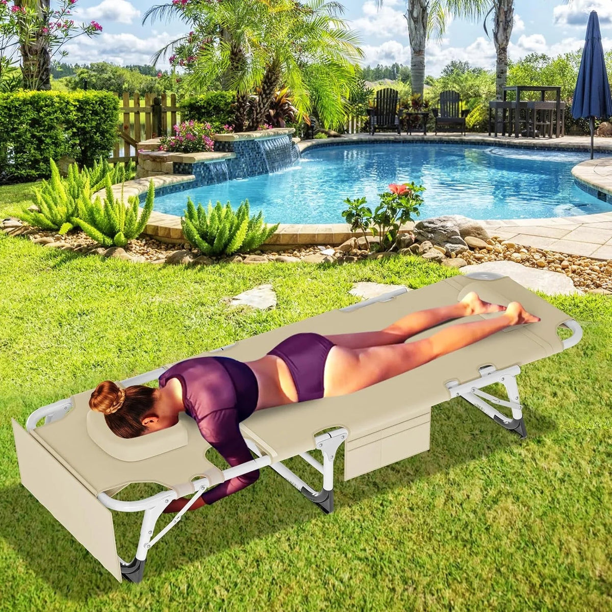Slsy 5-Position Adjustable Folding Lounge Chair And Cot - 75.2" x 25.6" x 11.8"
