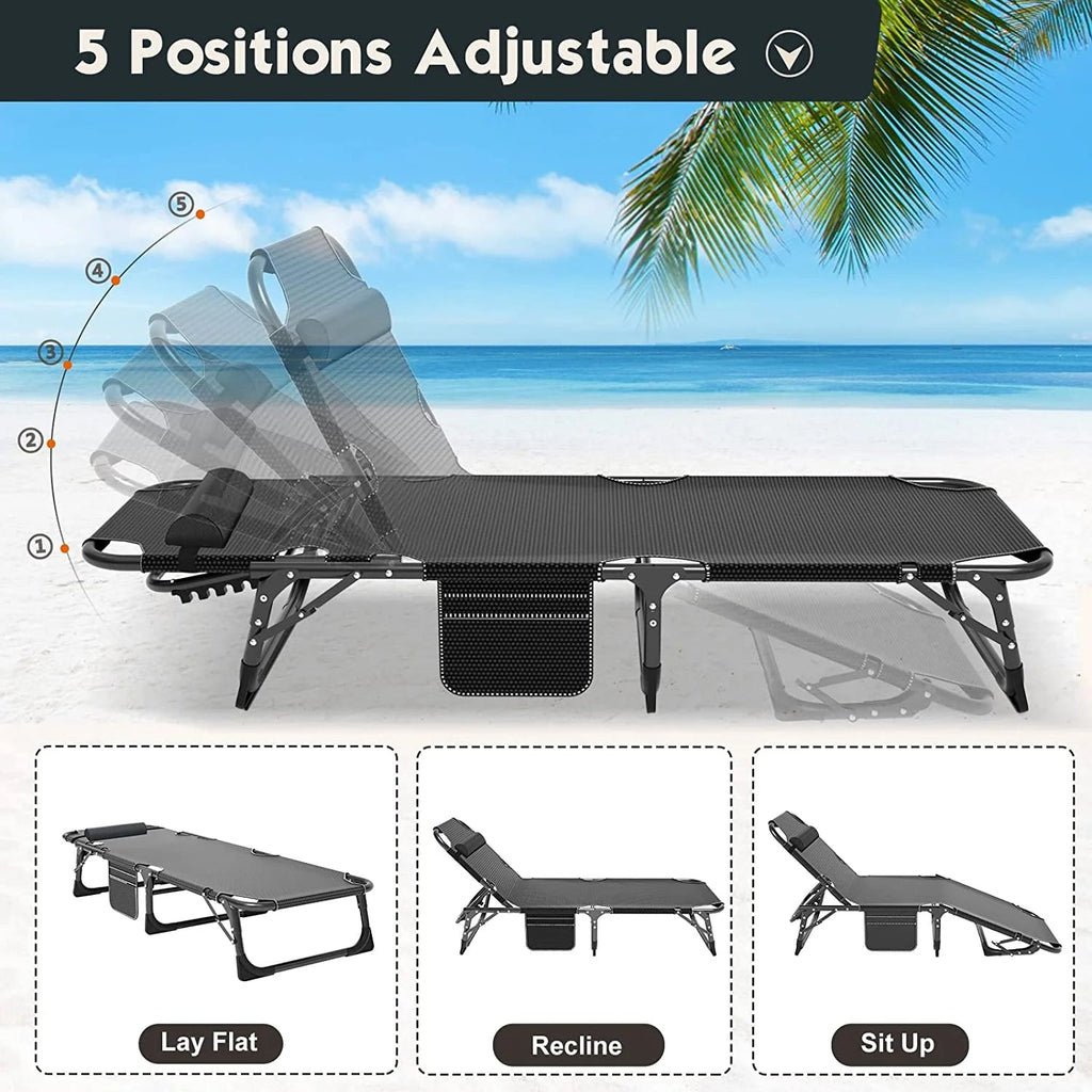 Slsy 5-Position Adjustable Folding Lounge Chair And Cot - 75.2" x 25.6" x 11.8"