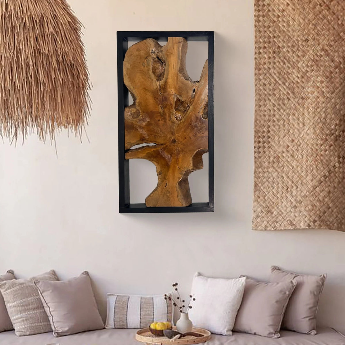 Live Edge Teak Wood Wall Sculpture - 31.4 x 16.9 x 2.36 in or 27.5 x 27.5 x 2.36 in