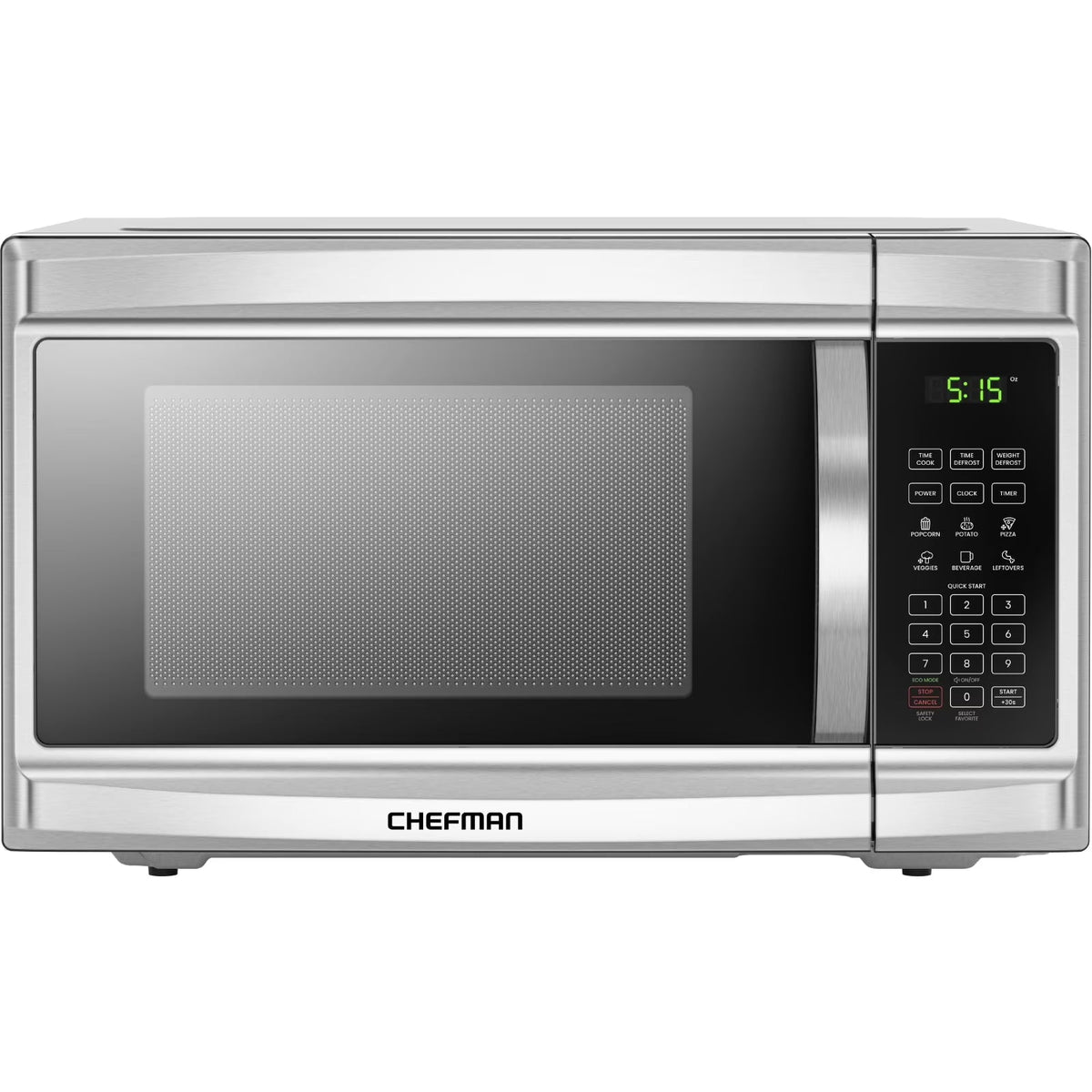 Chefman Countertop Microwave Oven, 0.9 Cu Ft, 900 Watts, Stainless Steel - CRJ55-SS-9