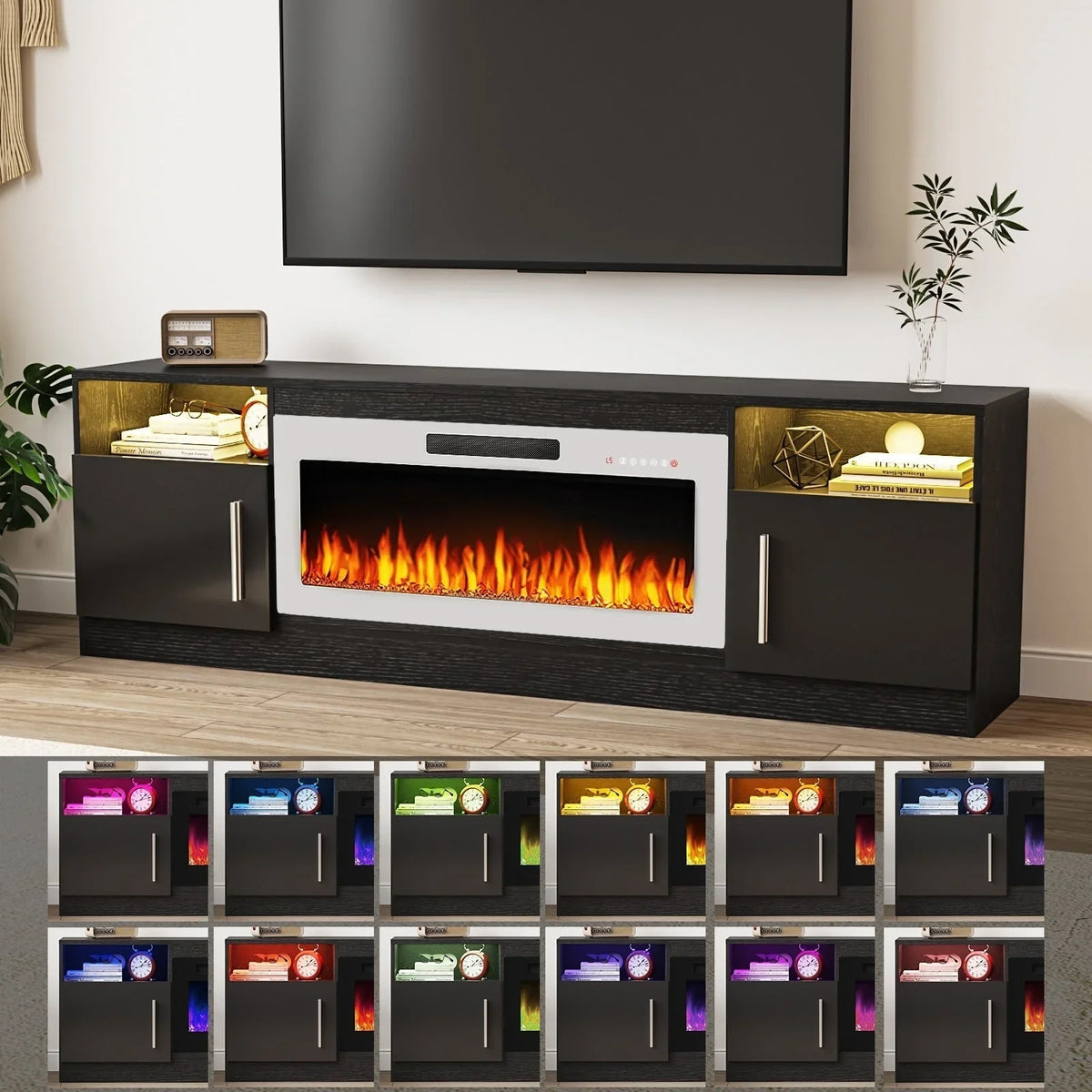 Bossin 70 Fireplace TV Stand With 36 Electric Fireplace For TVs Up To 80 - 16-Color LED Lights