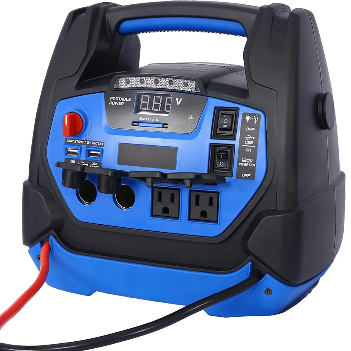 Rechargeable 1800 Amp Battery Jump Starter With Air Compressor Car Tire Inflator - Black And Blue