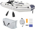 Inflatable Boat 10 FT, Gray/White, 3-Person - Oars Included