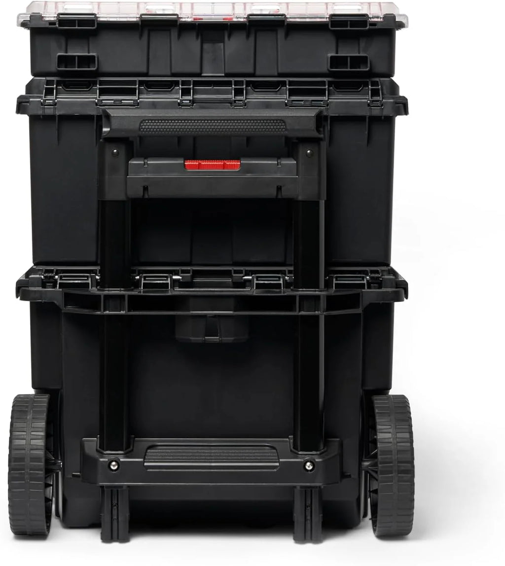 Keter Rolling Tool Box System, 3 Piece, Black/Red - 3 Piece Resin Modular Toolbox System