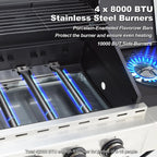 4-Burner Propane Gas Grill With Cast Iron Grates, Side Stove And 44,000 BTU Stainless Steel Burners