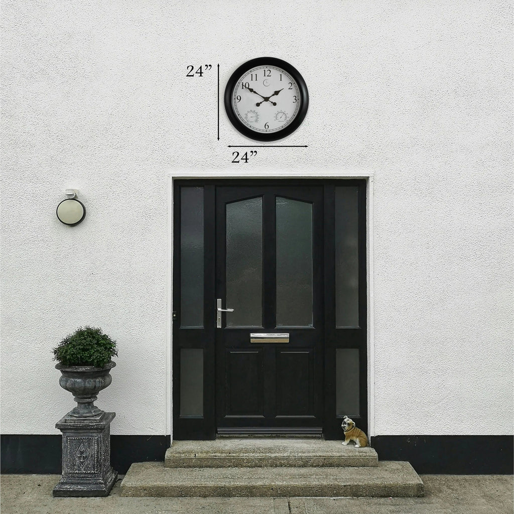Outdoor Wall Clock With Thermometer And Hygrometer, 24-Inch, Black