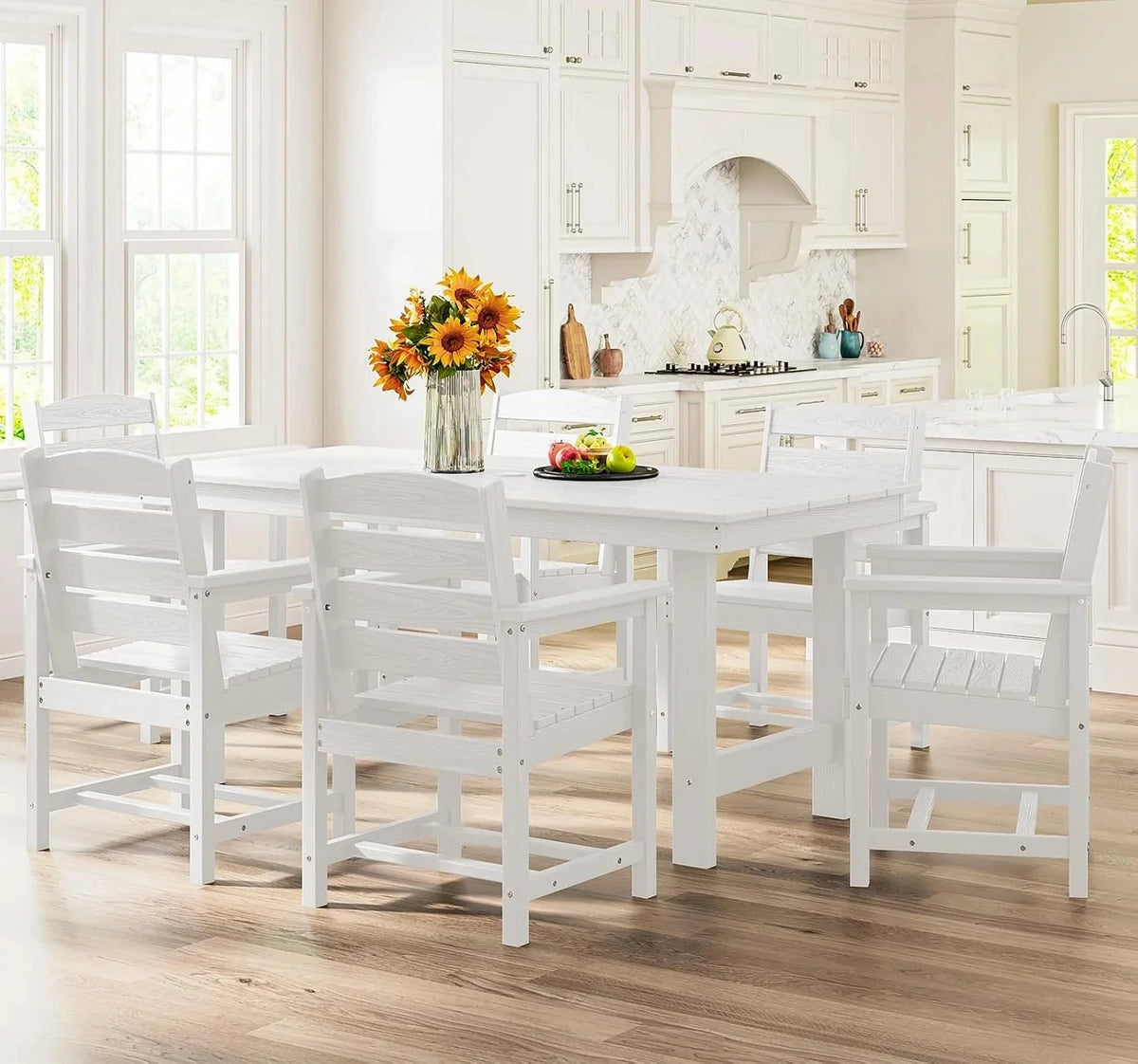 SERWALL 7-Piece HDPE Patio Dining Set, Aruba, 66.9in D x 32.2in W x 29.1in H