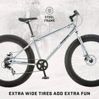 Mongoose Malus Adult Fat Tire Mountain Bike, 26-Inch Wheels, 4-Inch Tires, 7-Speed - R5714C