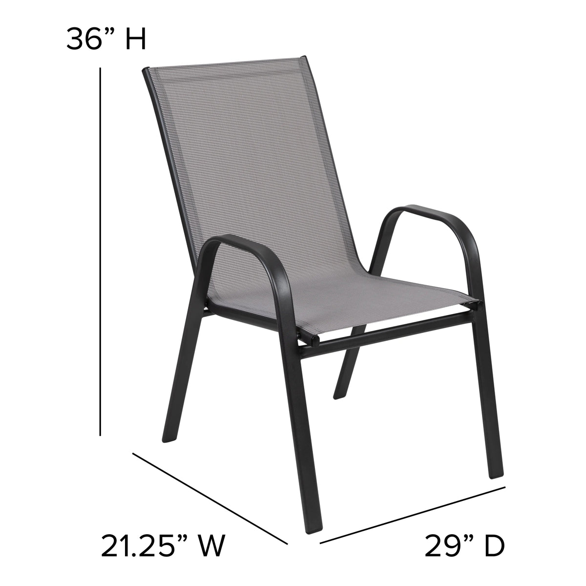 Emma + Oliver Outdoor Stack Chairs, Gray, 4 Pack, 21.25in W x 29in D x 36in H