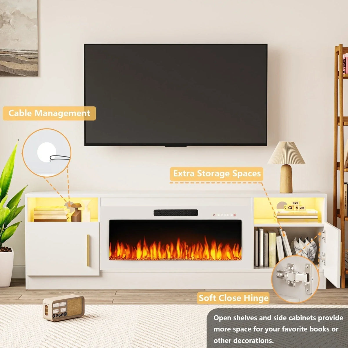 Bossin 70 Fireplace TV Stand With 36 Electric Fireplace For TVs Up To 80 - 16-Color LED Lights