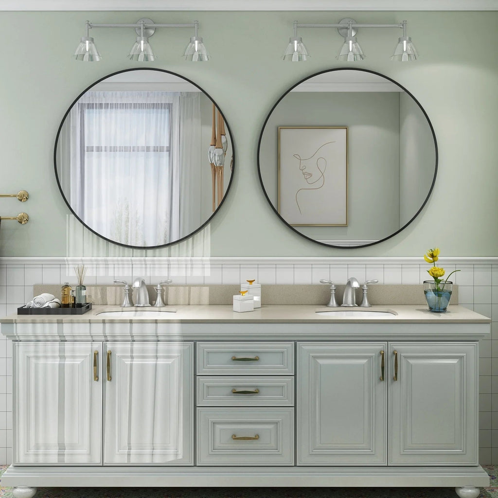 Round Metal Black Frame Bathroom Vanity Mirror - Wall Mounted