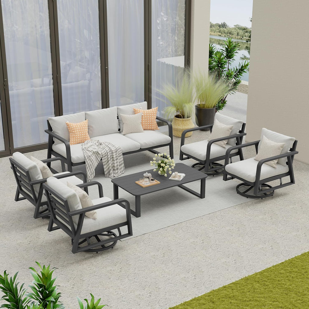 4-Piece Aluminum Patio Conversation Set With Swivel Rocking Chairs And Dark Grey Cushions