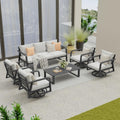 4-Piece Aluminum Patio Conversation Set With Swivel Rocking Chairs And Dark Grey Cushions
