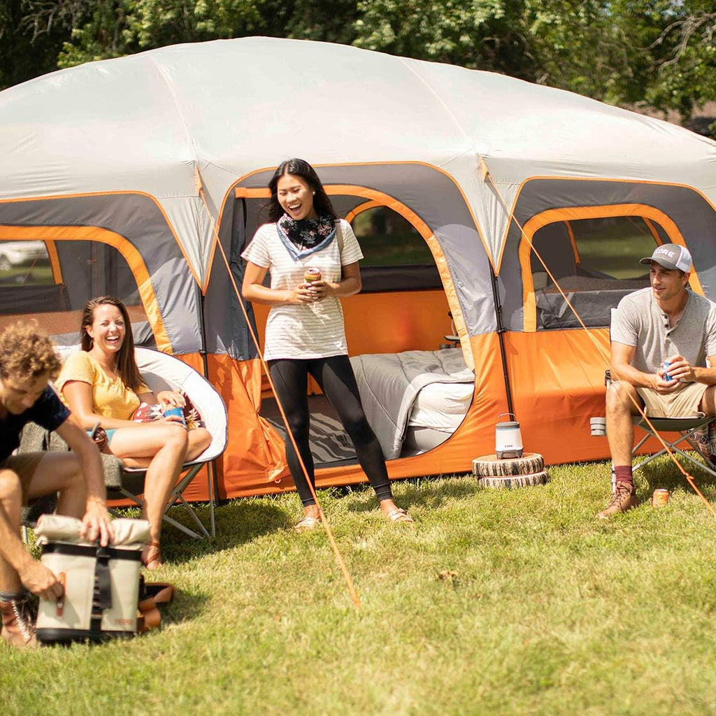 CORE 12 Person Straight Wall Cabin Tent, 16 x 11 Feet, Orange - SUVELAM