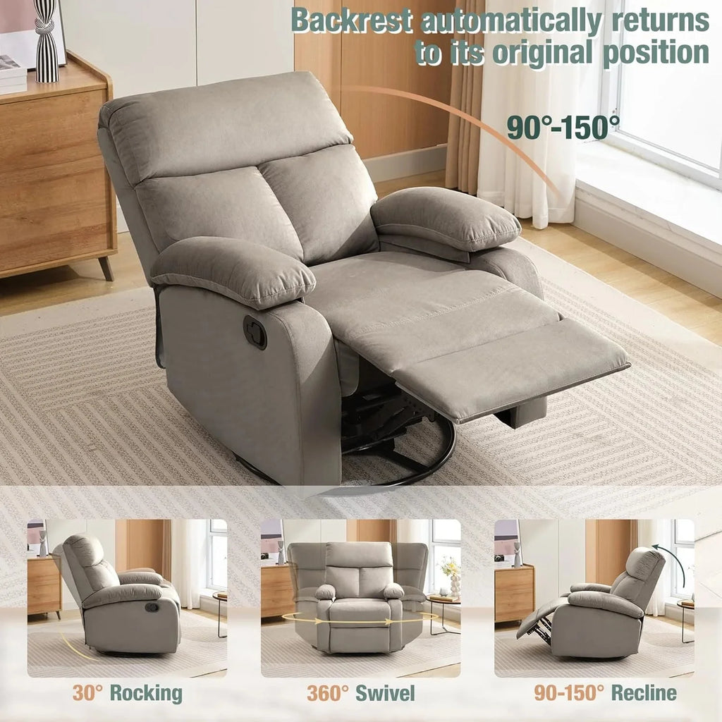 Swivel Rocker Recliner Chair For Compact Spaces - 32in D x 30.2in W x 38.9in H