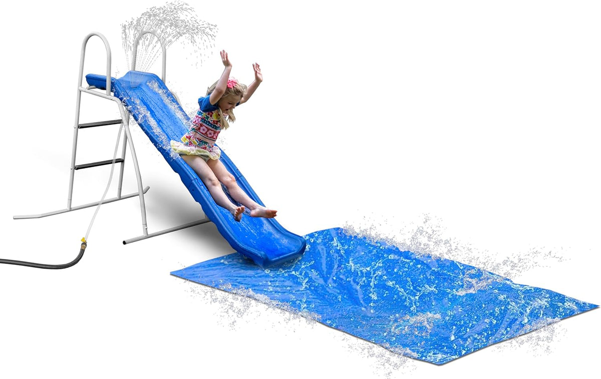 XDP RECREATION Water Wave Slide, 6 Foot, Blue, Built-In Adjustable Sprinkler