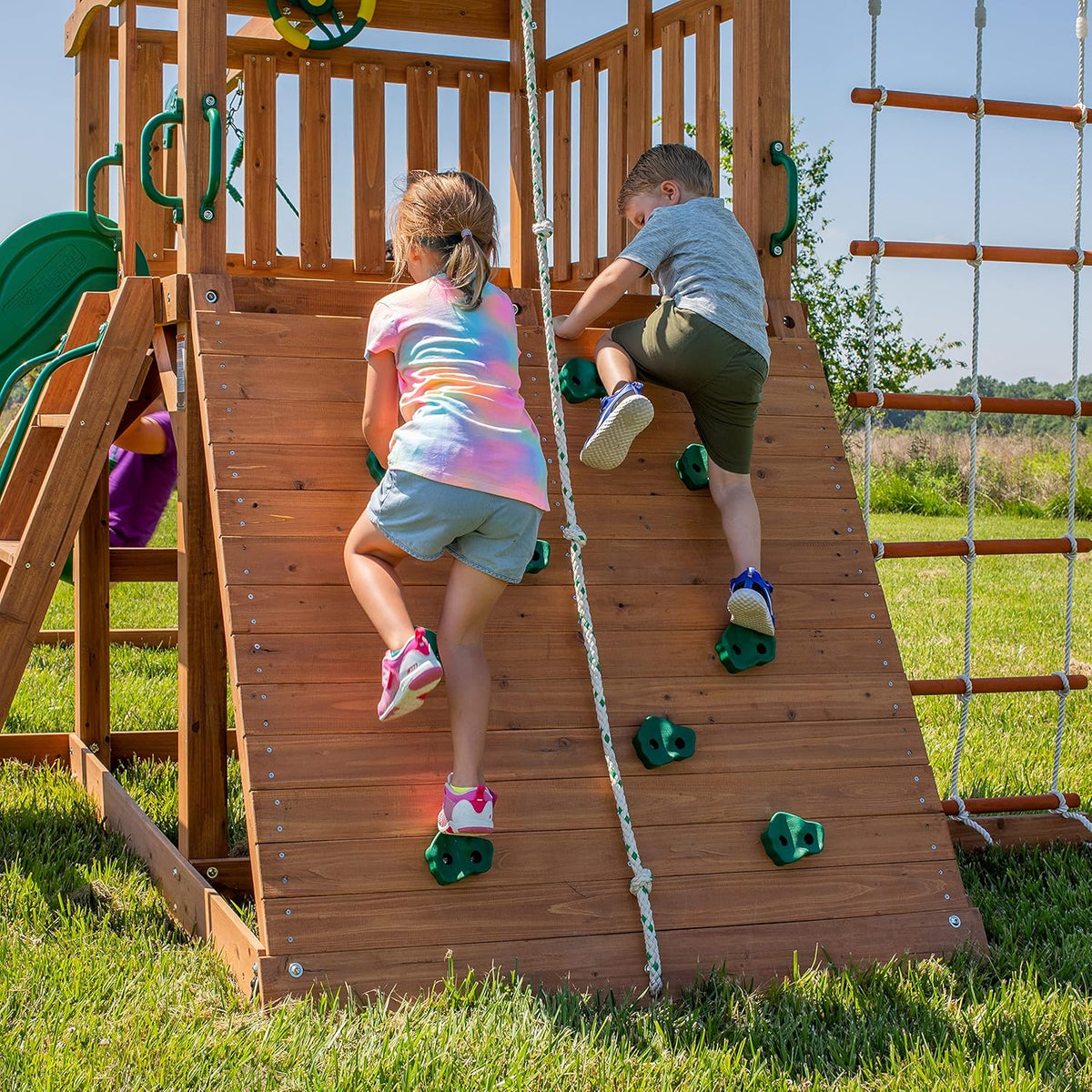 Cedar Mountain-Style Swing Set With 8-Foot Wave Slide And 2 Swing Positions - Grayson Peak