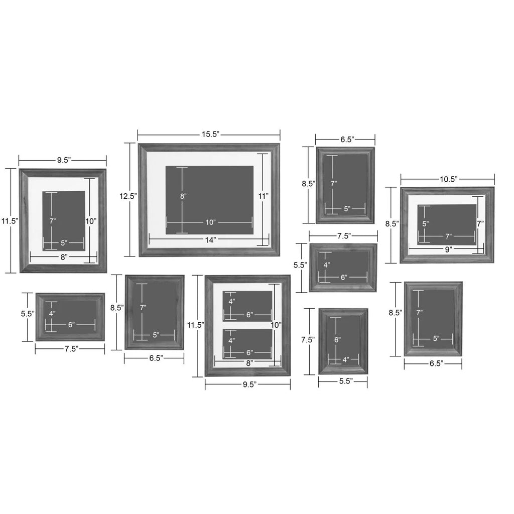 10-Piece Wood Gallery Wall Picture Frame Set - 11 x 14 in