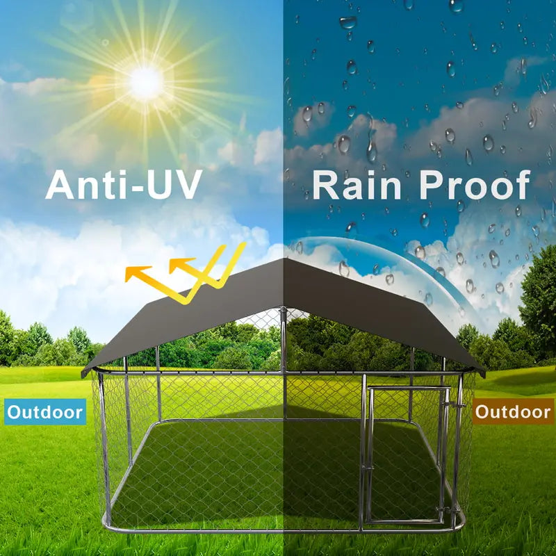 Petony Outdoor Dog Kennel With UV And Water Resistant Roof Cover, Chain-Link Fence And Swing Gate