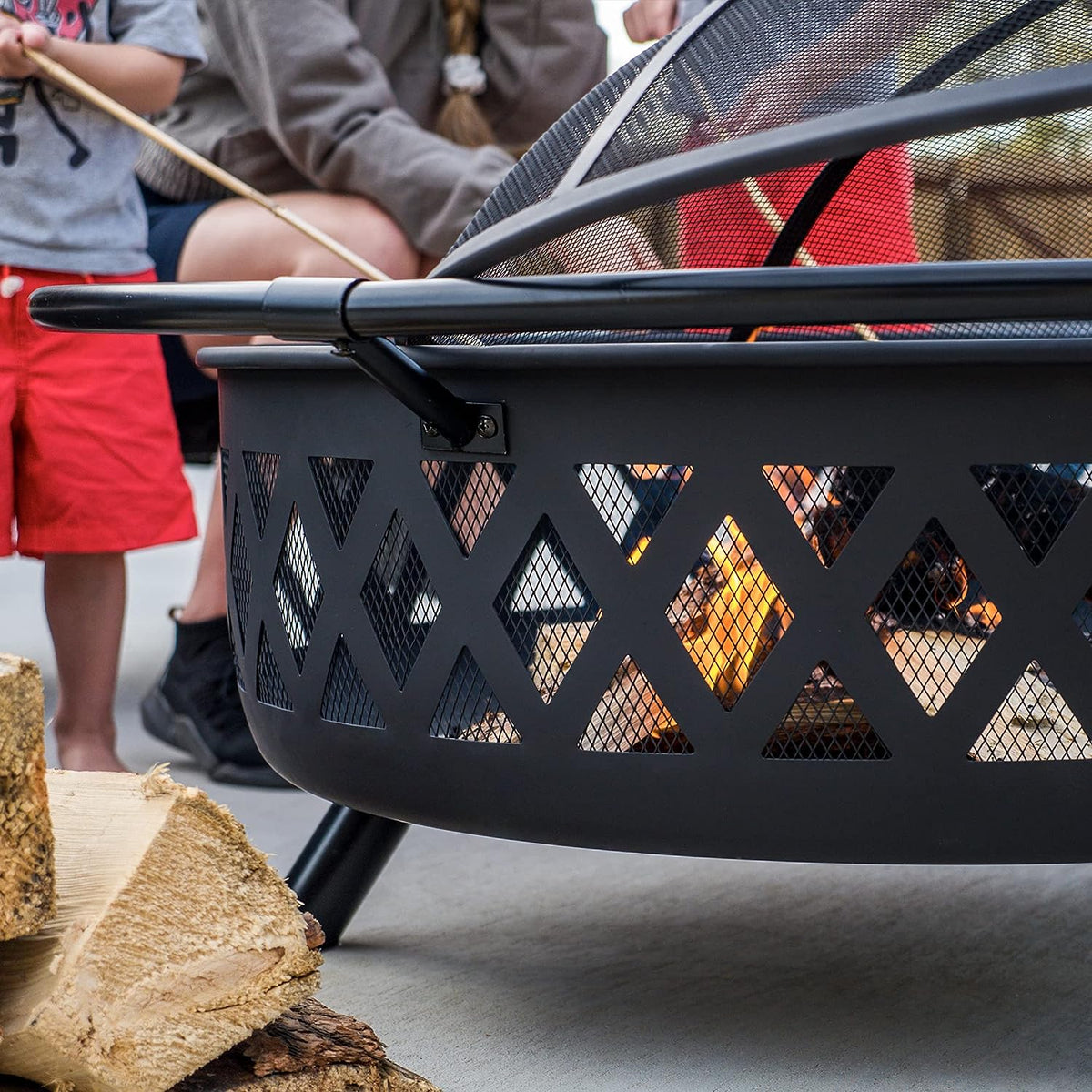 SUNCREAT 42-Inch Wood Burning Patio Fire Pit, Black, 42.1 Inch Diameter x 25.2 Inch High