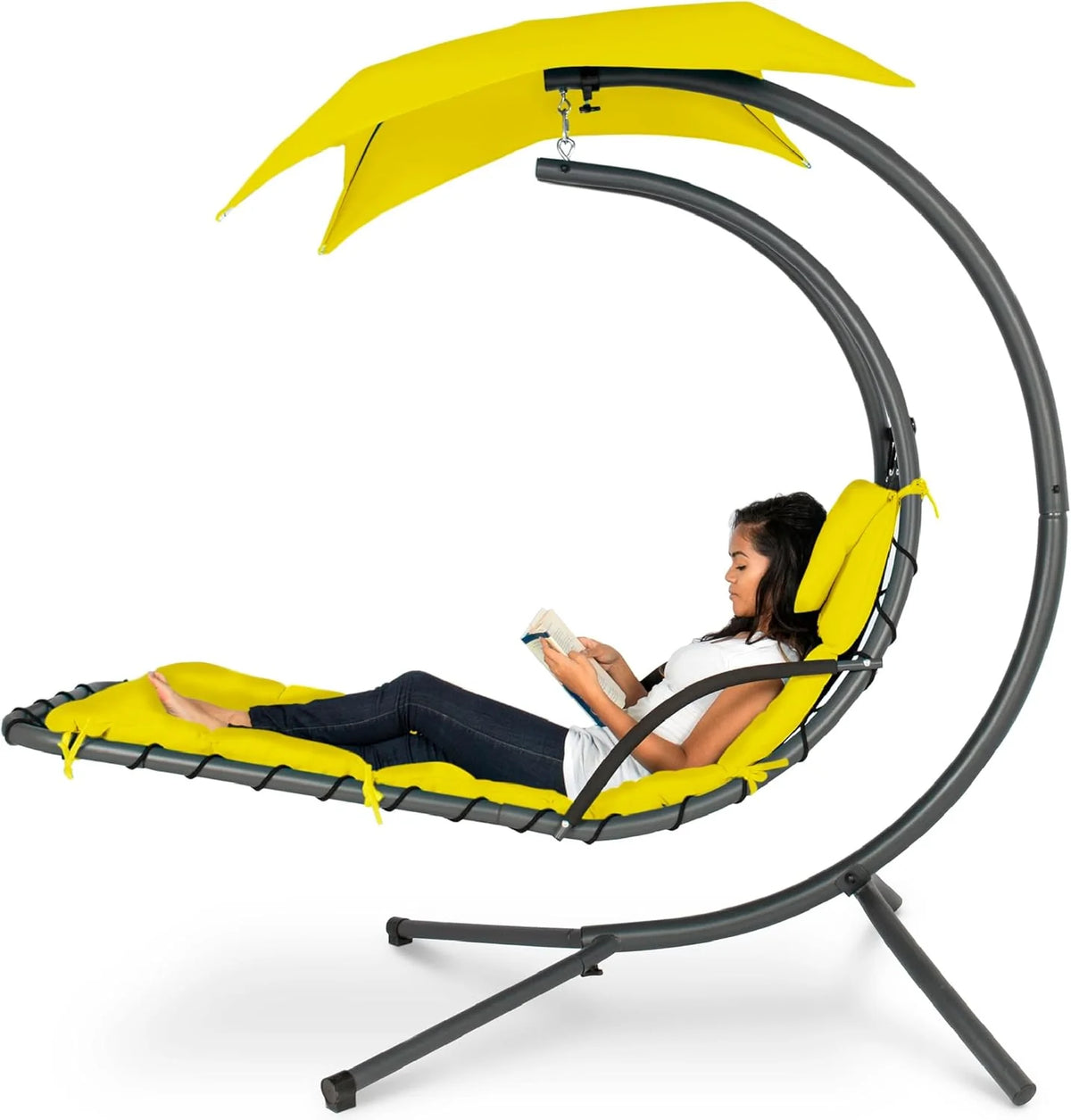 Best Choice Products Outdoor Hanging Steel Chaise Lounge Chair With Canopy, Charcoal Gray - SKY5871