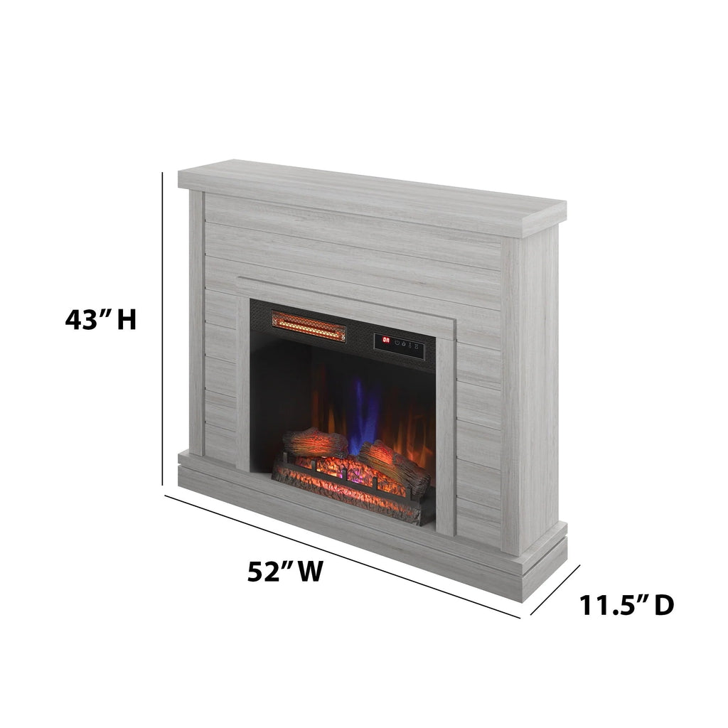 Shiplap Wall-Mounted Electric Fireplace Mantel, 52 inch, 28 Inch Insert, 3D Flame Effect