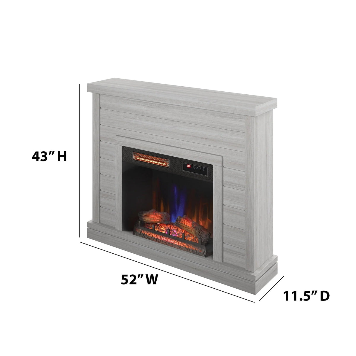 Shiplap Wall-Mounted Electric Fireplace Mantel, 52 inch, 28 Inch Insert, 3D Flame Effect