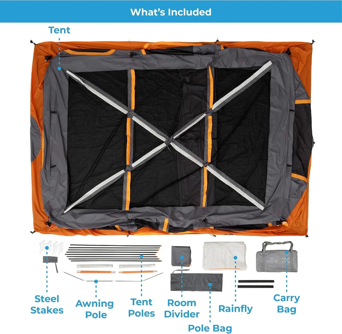 CORE 12 Person Straight Wall Cabin Tent, 16 x 11 Feet, Orange - SUVELAM