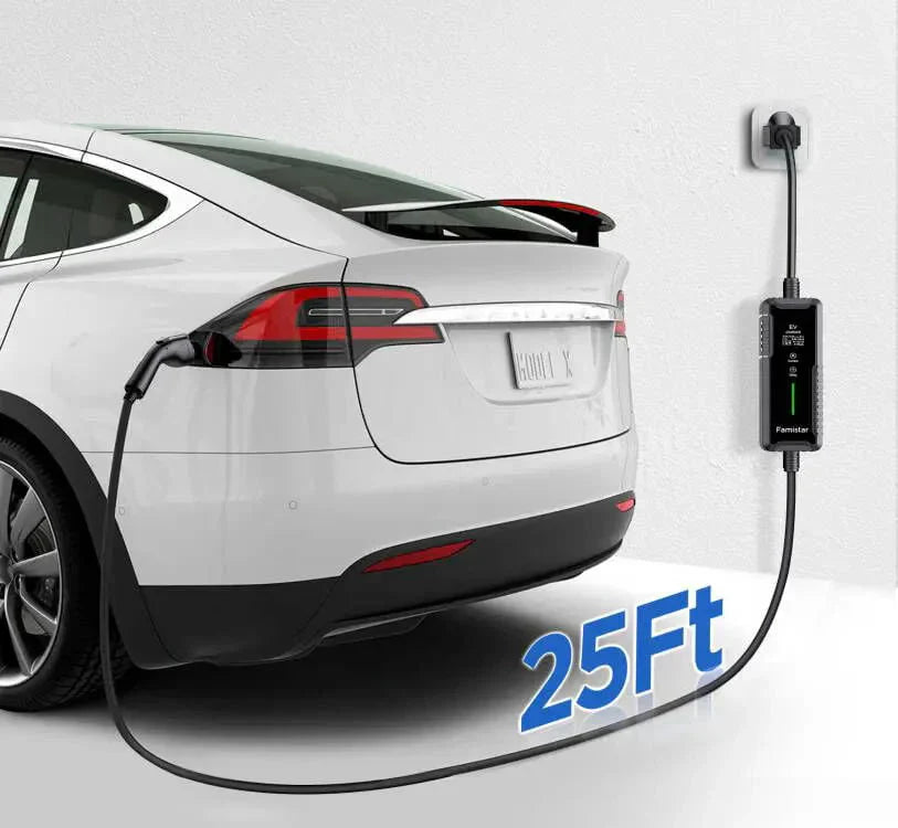 Famistar Portable Level 2 And Level 1 EV Charger, 16Amp 110-240V J1772 With 25ft Cord - UPC-B1-16AC