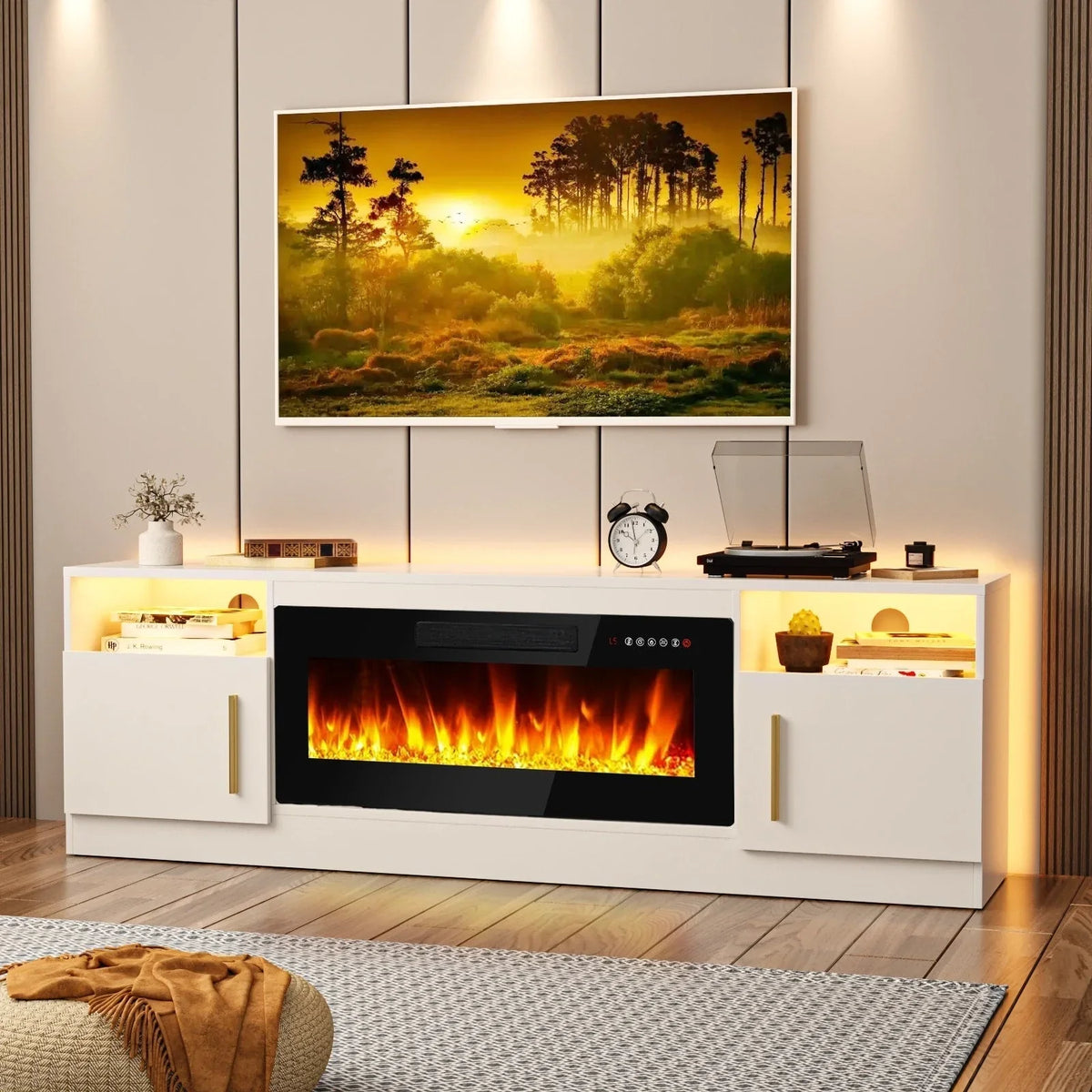 Bossin 70 Fireplace TV Stand With 36 Electric Fireplace For TVs Up To 80 - 16-Color LED Lights