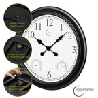 Outdoor Wall Clock With Thermometer And Hygrometer, 24-Inch, Black