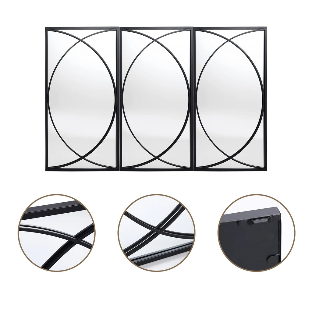 3-Piece Black Metal Rectangular Wall Mirror Set, 31.9" H x 15.75" W x 0.75" D