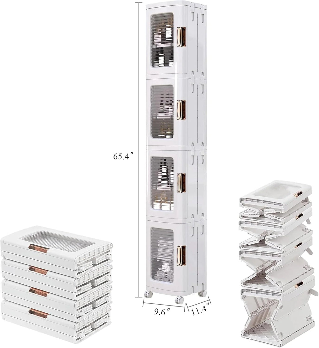 4-Tier Tall Narrow Plastic Storage Cabinet, 9.6 in W x 11.2 in D x 65.4 in H