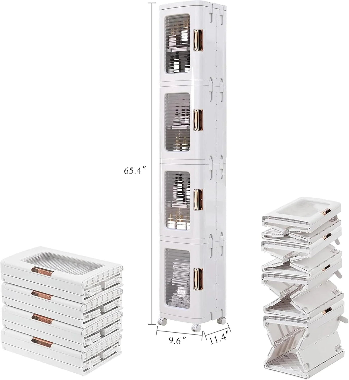 4-Tier Tall Narrow Plastic Storage Cabinet, 9.6 in W x 11.2 in D x 65.4 in H