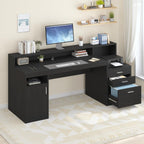 Computer Desk With 3 Drawers, Storage Shelves And Monitor Stand - 21.7in D x 65in W x 35.4in H