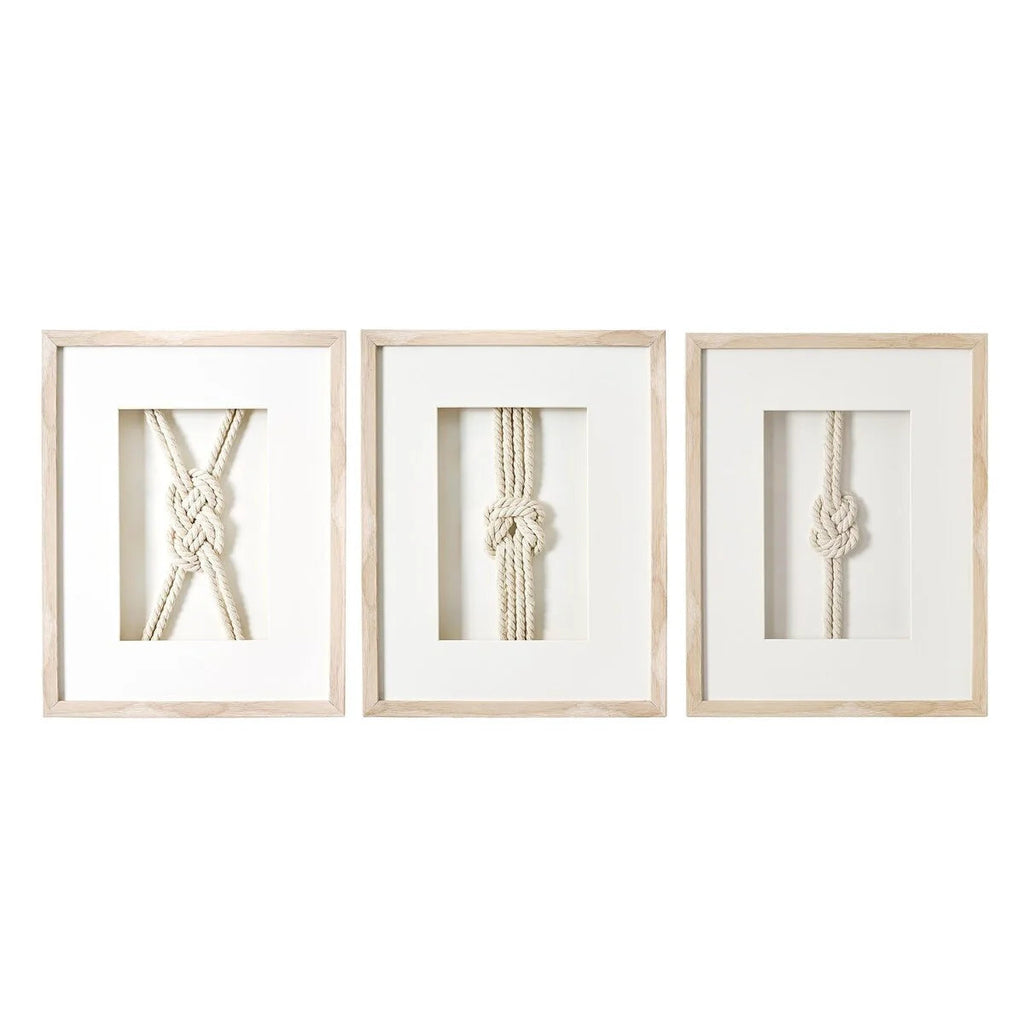 3-Piece Framed Nautical Knots Wall Decor Set, Natural Finish - 14in H x 11in L x 1.25in D