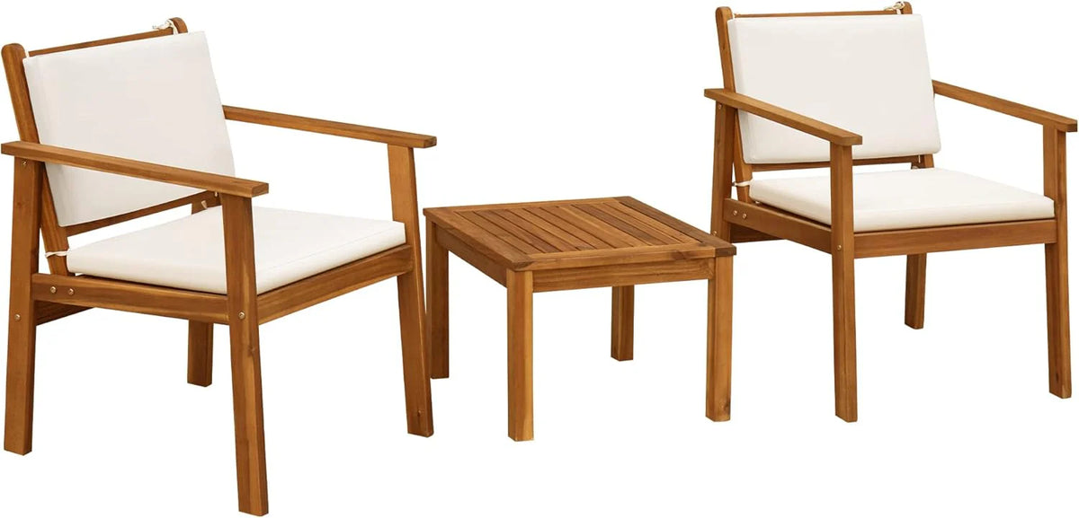 4 Piece Outdoor Acacia Wood Patio Conversation Set With Table And Cushions