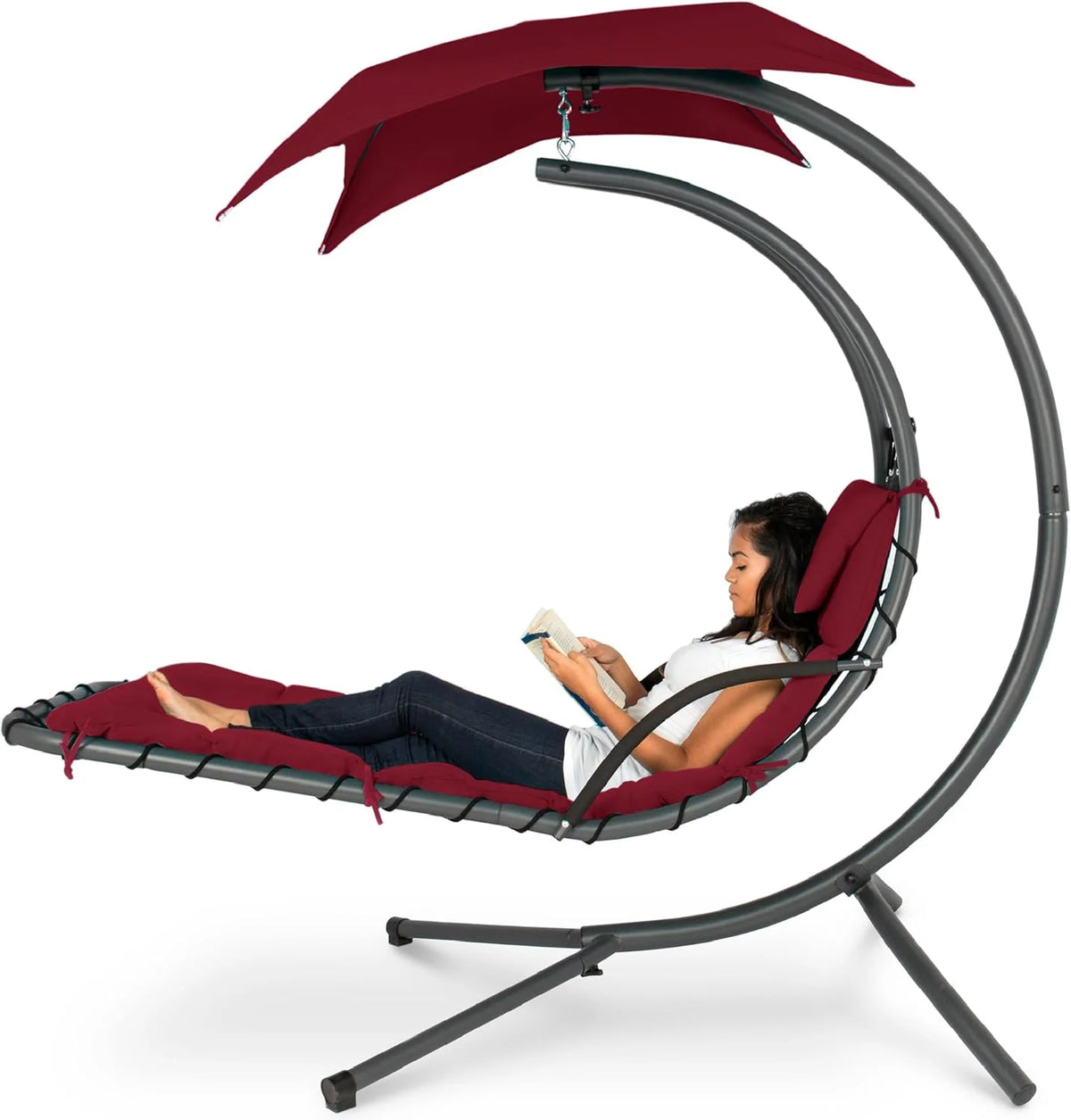 Best Choice Products Outdoor Hanging Steel Chaise Lounge Chair With Canopy, Charcoal Gray - SKY5871