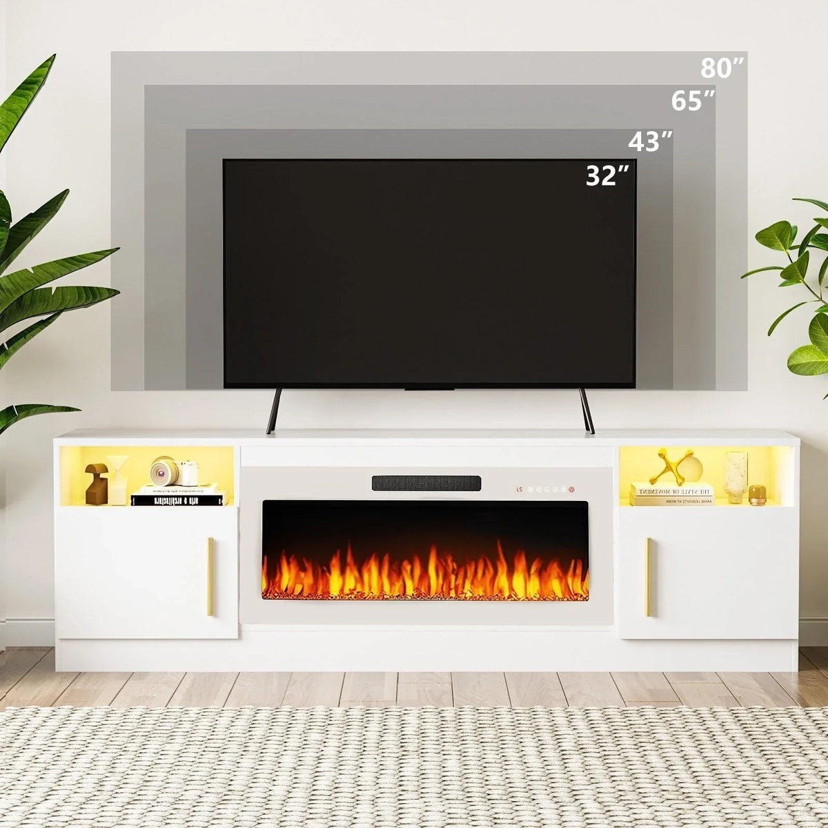 Bossin 70 Fireplace TV Stand With 36 Electric Fireplace For TVs Up To 80 - 16-Color LED Lights